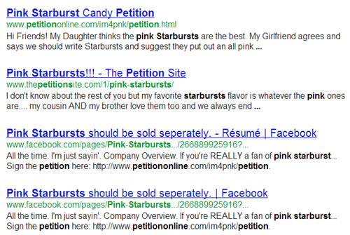 Pink Starburst Petition results