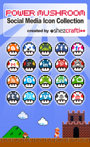 Set of 20 Power Mushroom Social Media Icons (Super Mario)