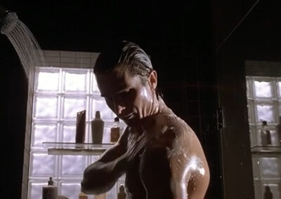 Patrick Bateman's glass block shower in American Psycho (2000)