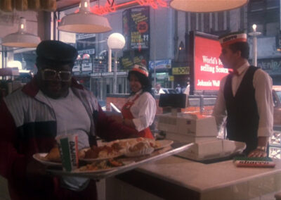 Glass block wall adorning the front of Sbarro in NYC in Krush Groove (1985)