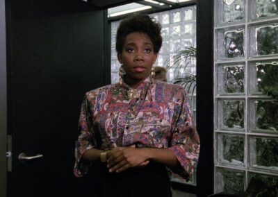 Glass block walls everywhere at the corporate offices of Beverly By Hand, in Stephen King's It (1990