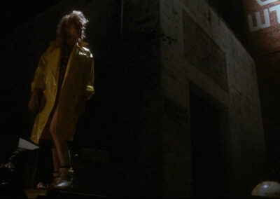 Glass block windows on the front of the WTRL News building in Teenage Mutant Ninja Turtles (1990)