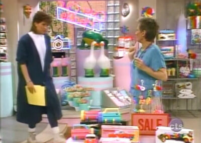 Glass block wall in Over Our Heads, the store that Ms. Garrett and the girls open in Facts of Life