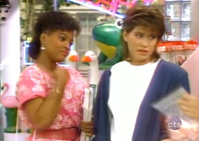Glass block wall in Over Our Heads, the store that Ms. Garrett and the girls open in Facts of Life