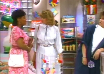 Glass block wall in Over Our Heads, the store that Ms. Garrett and the girls open in Facts of Life