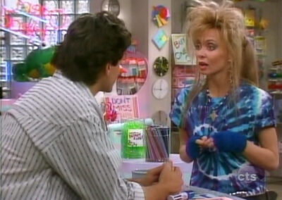 Glass block wall in Over Our Heads, the store that Ms. Garrett and the girls open in Facts of Life
