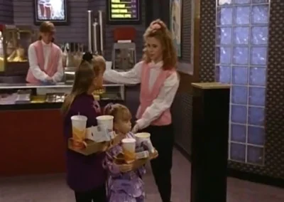 Glass block at the movie theater in Season 5, Episode 14 of "Full House" - "Sisters in Crime"